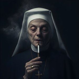 Freira com colar de diamantes a fumar um rolo de charuto 1