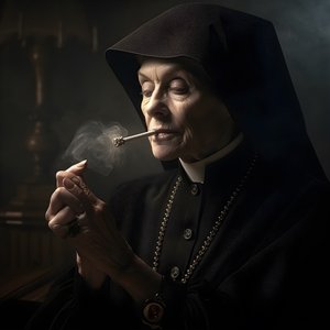 Freira com colar de diamantes fuma um rolo de charuto 4