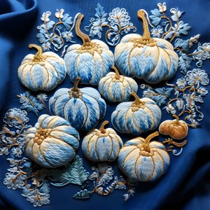 Stickereikuerbisse em Blautoenen 1