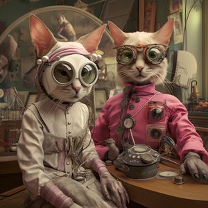  Dois gatos antropomórficos, macho e fêmea, Kubrickian Synthetic 1