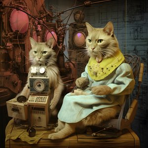  Dois gatos antropomórficos, macho e fêmea, Kubrickian Synthetic 2
