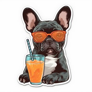 autocolante, bulldogs franceses fixes, beber um cocktail 1