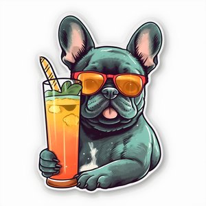 autocolante, bulldogs franceses fixes, beber um cocktail 2