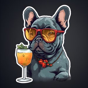 autocolante, bulldogs franceses fixes, beber um cocktail 3