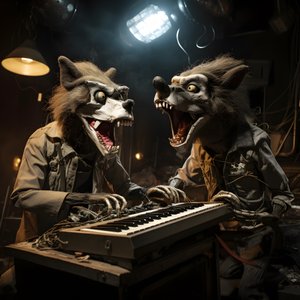 animatrónica de animais assustadores, peludos e partidos a tocar música num palco 1