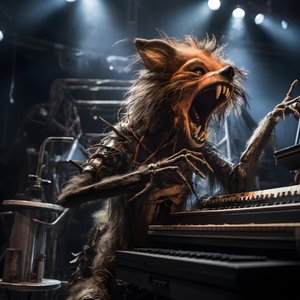 animatrónica de animais assustadores, peludos e partidos a tocar música num palco 2