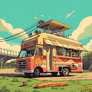 um cartaz artístico de um evento de camiões de comida num parque de skate no norte da Califórnia 2