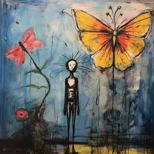 uma aguarela original de um anjo segurando uma borboleta 2