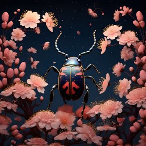 uma ilustração de um cobre ilustrado com cogumelos no fundo 2