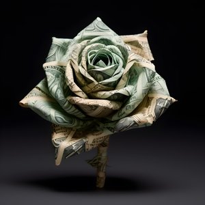 uma rosa feita de notas de 100 dólares, que são eléctricas 3