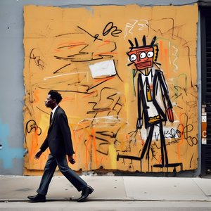 uma figura pintada ganha vida ao caminhar por uma rua em Nova Iorque, foto surrealista 3