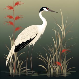 uma bela ilustração japonesa de um grou e bambu 4