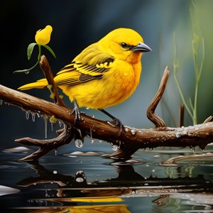 pássaro amarelo num ramo na água 3