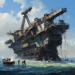 Grande destroço a ser retirado do mar por uma grua 4