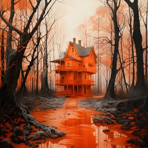 grande casa vermelha sobre fundo azul 1