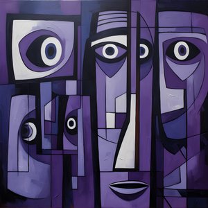 pintura geométrica roxa e cinzenta com olho roxo 4