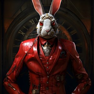 coelhinho androide antropomórfico cibernético, com casaco vermelho 2