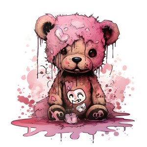 ursinho de peluche unissexo cor-de-rosa com uma tatuagem castanha na testa 1