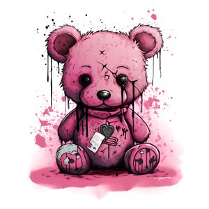 ursinho de peluche unissexo cor-de-rosa com uma tatuagem castanha na testa 2