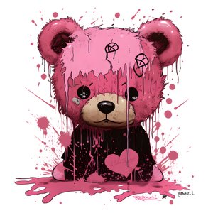ursinho de peluche unissexo cor-de-rosa com uma tatuagem castanha na testa 3