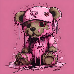 ursinho de peluche unissexo cor-de-rosa com uma tatuagem castanha na testa 4