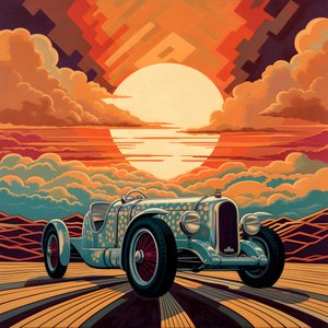 obra-prima bonita, elegante, minimalista e acolchoada no estilo artístico de Shepard Fairey::1 comemorando o Grande Prémio do Mónaco de 1940, com carros de corrida históricos a competirem entre si.  3