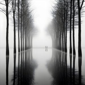 fotografias a preto e branco de árvores na água 2