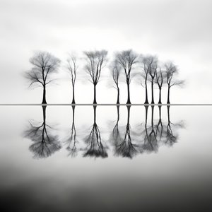 fotografias a preto e branco de árvores sobre a água 4