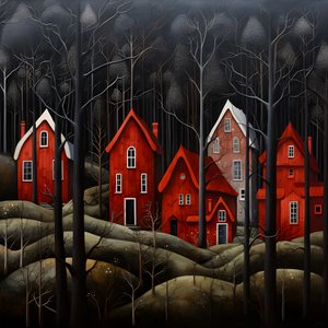 quatro casas vermelhas na floresta 3 de Kurt Heppke