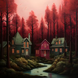 quatro casas vermelhas na floresta 4
