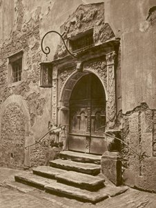 Rothenburg o d T, Portal des alten Rathauses; Rothenburg-on-the-Tauber, Porta da antiga Câmara Municipal (foto a p/b)