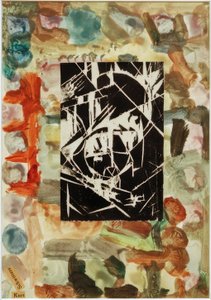 Sem título (colagem com xilogravura na pintura abstrata) de Kurt Schwitters