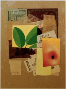 Sem título (com pedaço de maçã e folhas verdes) de Kurt Schwitters
