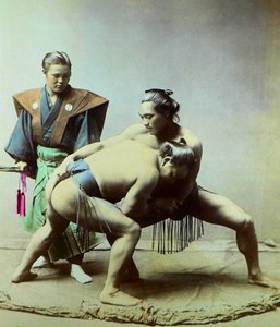 Sumo wrestlers, c.1880 (foto) de Kusakabe (attr. to) Kimbei