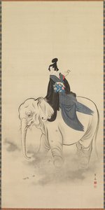 Cortesia montando um elefante Paródia do Bodhisattva Fugen, século 19. de Kuwagata Keisai