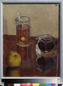 Natureza morta com um pote de tinta. Pintura de Kuzma Sergeyevich Petrov Vodkin (Petrov-Vodkin) (Kouzma Petrov Vodkin) (Petrov-Vodkin) (1878-1939), óleo sobre tela de Kuzma Sergeevich Petrov Vodkin