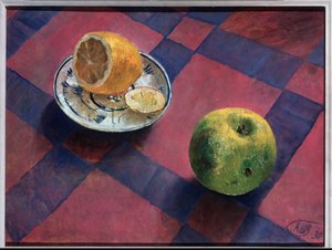 Maçã e limão. (Maçã e Limão). Pintura de Kuzma Sergeevich Petrov Vodkin (Petrov-Vodkin) (Kouzma Petrov Vodkin) (Petrov-Vodkin) (1878-1939), óleo sobre tela de Kuzma Sergeevich Petrov Vodkin