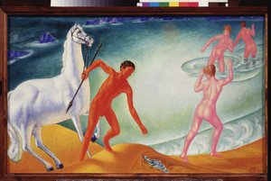 Guerrier assoiffe. Peinture de Kuzma Sergeyevich Petrov Vodkin (Petrov-Vodkin) (Kouzma Petrov Vodkine) (Petrov-Vodkine) (1878-1939), huile sur toile. de Kuzma Sergeevich Petrov Vodkin