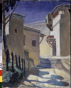O Kasbah (Casbah), Argel (Casbah, Argel) - Pintura de Kuzma Sergeevich Petrov Vodkin (Petrov-Vodkin) (Kouzma Petrov Vodkine) (Petrov-Vodkine) (1878-1939), óleo sobre tela de Kuzma Sergeevich Petrov Vodkin