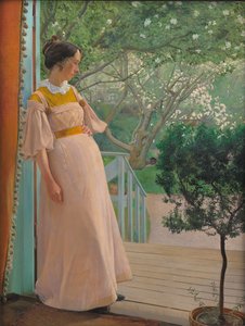 Nas janelas francesas. A esposa do artista de Laurits Andersen Ring