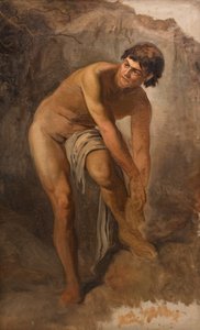 Jovem figura masculina italiana em uma paisagem rochosa