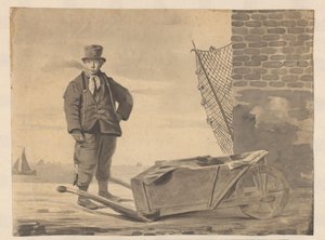 Pescador de fumar com carrinho de mão de L.F.H. Andrau