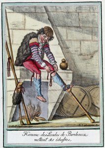Homem das Landes de Bordeaux colocando as suas estacas - na "Encyclopédie des voyages" de J. Grasset St Sauveur, Deron, Paris de L.F. Labrousse