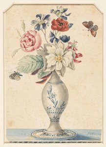 Vaso com flores e uma borboleta cinzenta-amarelada de L.W. Garrison