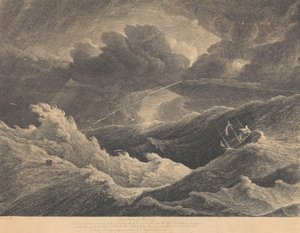 De um esboço feito em 1804 durante uma tempestade entre Madagáscar e o Cabo da Boa Esperança, na qual o navio indiano "Prince of Wales" se perdeu totalmente, c.1804 (gravura) de L. Hastings