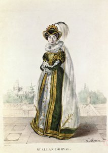 Marie Dorval (1798-1849) em &39;Marion Delorme&39; por Victor Hugo (1802-85) no Teatro de la Porte Saint-Martin, gravado por F. Noel de L. Marin