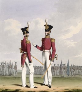 Oficiais de campo da Royal Marines, placa 2 de &39;Traje da Marinha Real e Marines&39;, gravada pelos artistas, c.1830-37