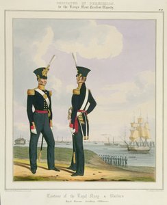 Oficiais de Artilharia Marinha Real, prato 8 de &39;Traje da Marinha Real e Marinha&39;, gravado pelos artistas, c.1830-37
