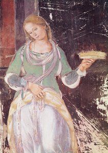 Servo segurando uma cesta, detalhe de São Benedito Recebendo Hotelaria, da Vida de São Bento, 1497-98 (detalhe de 164410)