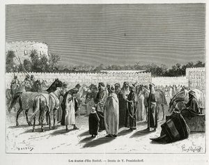 Os estábulos do Emir Muhammad Ibn Abdullah Al Rashid, ilustração de "Peregrinação a Nejd, o berço da raça árabe", publicada na 